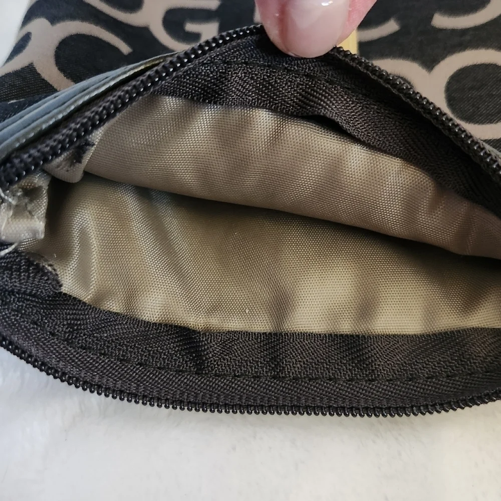 Modella Black Olive Green Logo Striped Cosmetic Bag Pouch